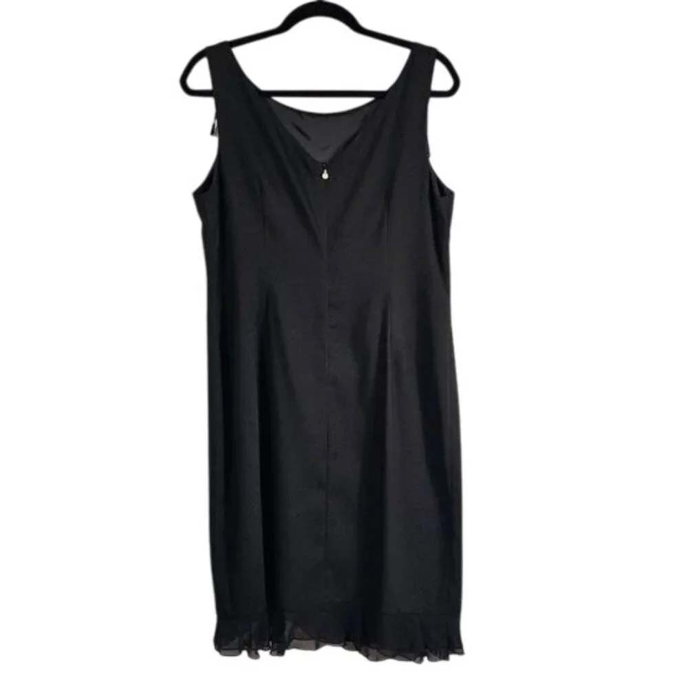 Talbots Ruffle Hem Midi Shift Dress 16P Black Sleeveless Whimsigoth LBD Formal‎